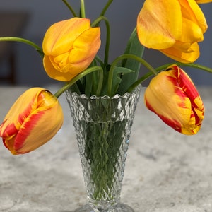 Indiana Glass Company Diamond Point Clear Footed Trumpet Vase, 8&quot;