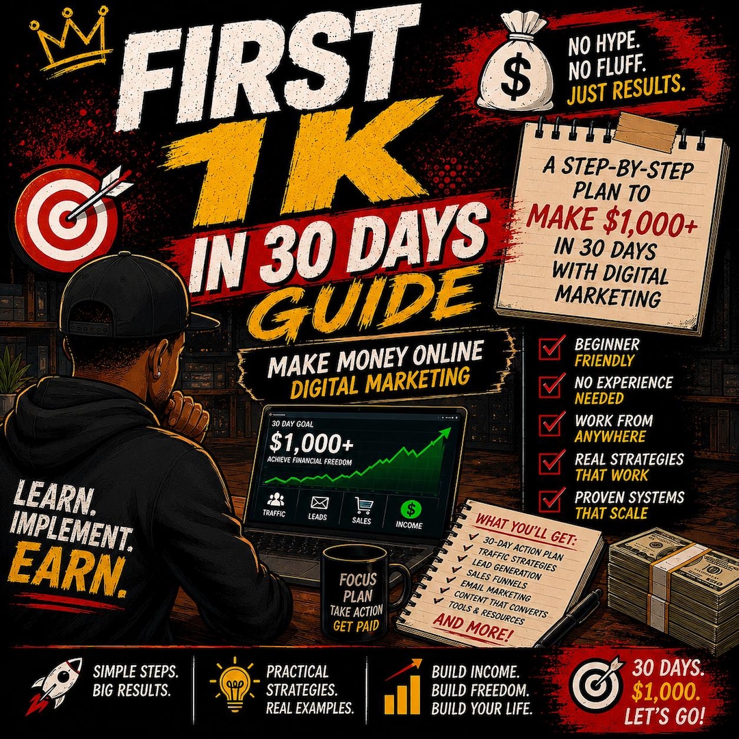 First 1K in 30 Days Guide, Make Money Online Digital Marketing. - Etsy