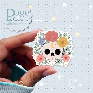 Floral Skull Sticker, Celestial Skull Sticker, Creepy Cute Skull Sticker Vinyl Calavera Sticker Sugar Skull Stickers Dia de Muertos Stickers
