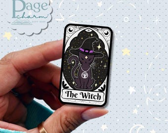 Witch Cat Tarot Card Sticker, Witchcraft Cat Sticker, Pagan Black Cat Sticker, Book of Shadows Witchy Journal Decal, Wiccan Cat Lover Gift