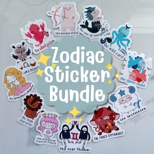 Ensemble d'autocollants du zodiaque kawaii pour tenir un journal, lot d'autocollants horoscope, lot d'autocollants astrologie, lot d'autocollants célestes, packs d'autocollants kawaii mignons