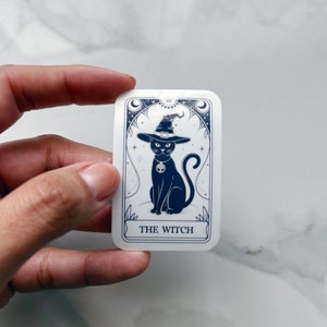 Pegatina de la carta del tarot del gato brujo, pegatina de gato brujo, pegatina de gato negro pagano, calcomanía del diario de brujas del Libro de las Sombras, regalo para amantes de los gatos wiccanos