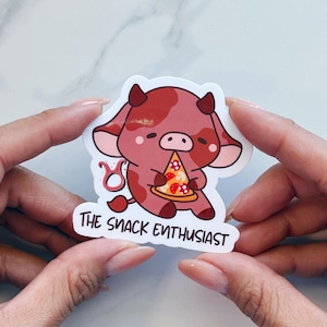 Leuke sticker Stierhoroscoop voor notebook, sticker met symbool Stier voor boek, sticker met sterrenbeeld Stier voor computer, stickers kawaii voedsel
