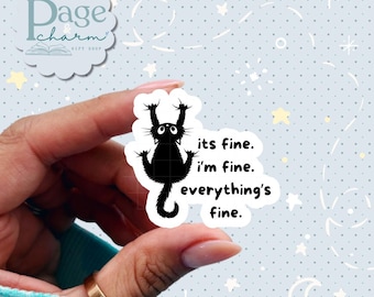 Funny Black Cat Anxiety Sticker for Journaling, Mental Health Sticker for Laptop, Sarcastic Cat Sticker for Planner, Quirky Black Cat Art