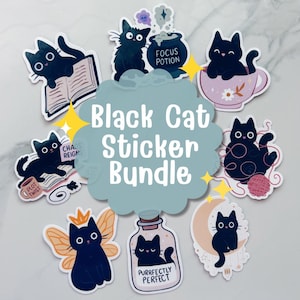 かわいい黒猫ステッカーセット、かわいい猫プランナーステッカー、かわいい猫ステッカーパック、猫好きステッカー、猫ステッカー、本好き猫ステッカー、ラップトップ