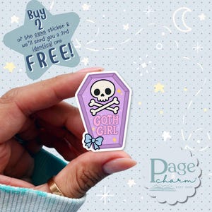 Pink Coffin Stickers, Cute Goth Girl Stickers, Goth Skull Sticker, Pastel Goth Stickers, Creepy Cute Stickers, Skull and Crossbones Decal