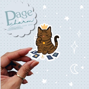 Tarot Cat Sticker for Water Bottle, Astrology Cat Stickers, Celestial Cat Sticker Laptop, Witchy Cat Sticker, Tabby Cat Stickers for journal