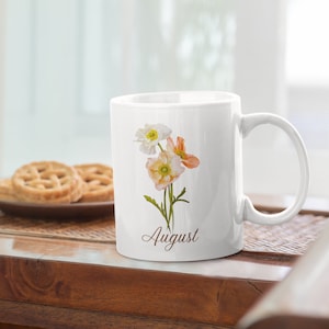 Tasse à café en céramique fleurs de naissance d&#39;août : cadeau d&#39;anniversaire (11 oz)