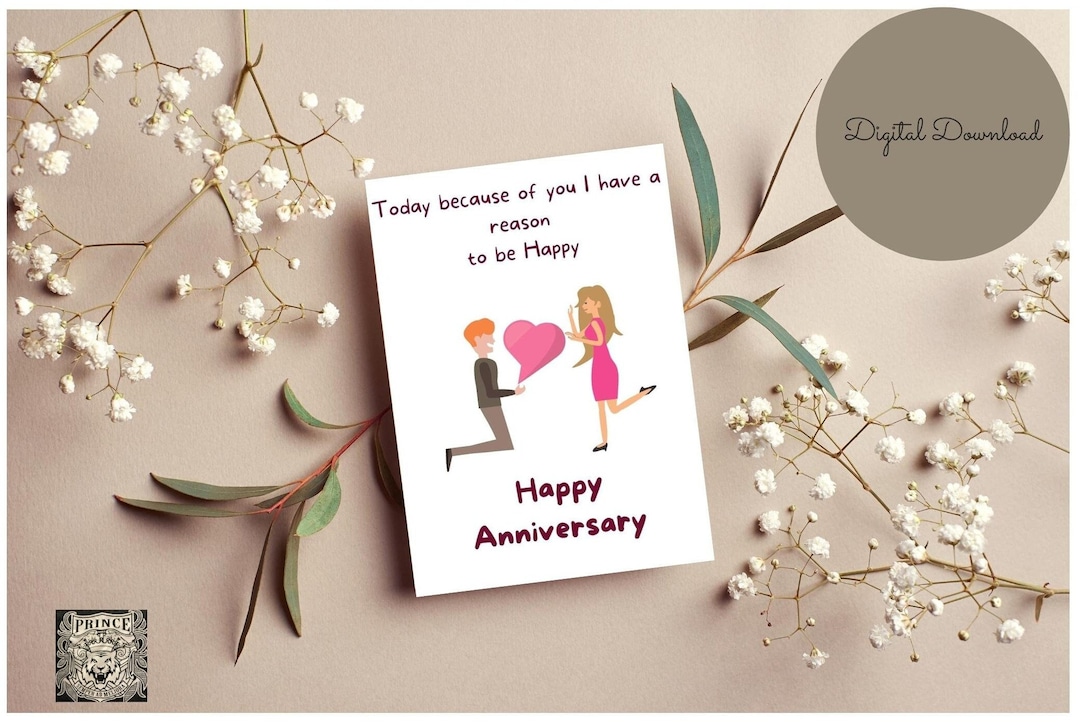 Because of You Printable Anniversary Greeting Card Instant Download