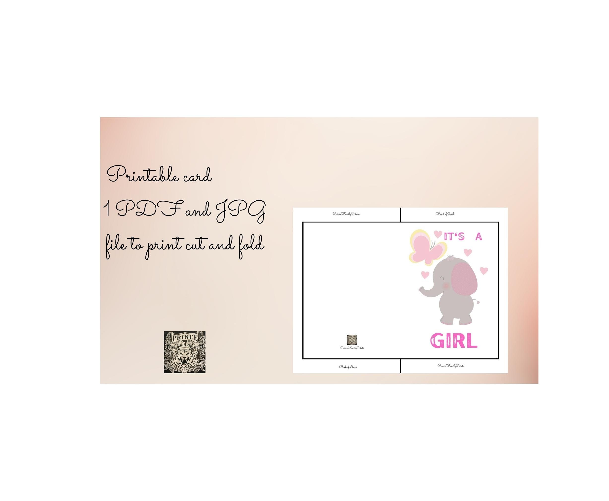 It's a Girl, Printable Greeting Card, Instant Download, 7x5 Inch Card ...