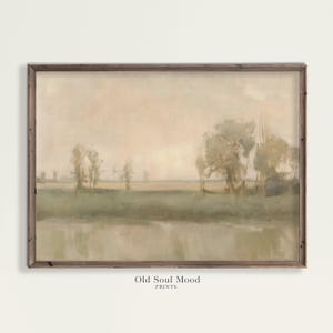 Neutral Landscape Painting, Vintage Beige Print, Countryside Oil Painting, Abstract Wall Art, PRINTABLE VINTAGE ART