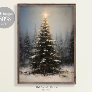 Christmas Tree Painting, Vintage Christmas Printable Wall Art, Neutral Rustic Winter Decor, Christmas Gift Idea, Christmas Tree Oil Painting