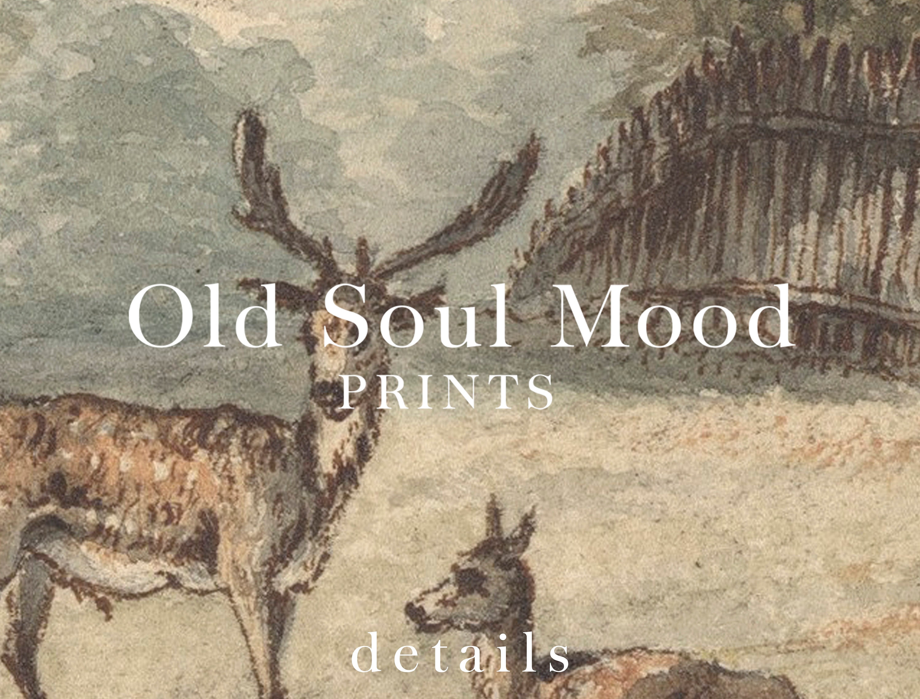 Vintage Deer Painting, Rustic Woodland Landscape Art (digital Download ...
