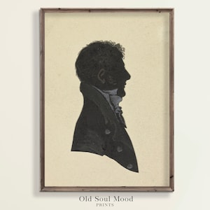 Vintage Silhouette Portrait of a Man, Black and White Picture, Antique moody portrait, Victorian Home Decor, Portrait Sketch