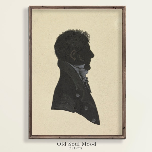 Vintage Silhouette Portrait of a Man, Black and White Picture, Antique moody portrait, Victorian Home Decor, Portrait Sketch