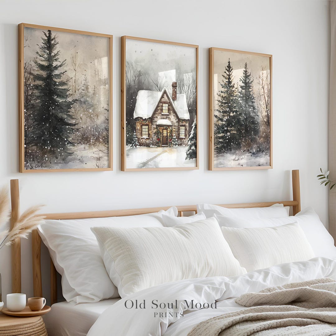 Vintage Christmas Prints Set of 3, 3 Piece Vintage Christmas Wall Art ...