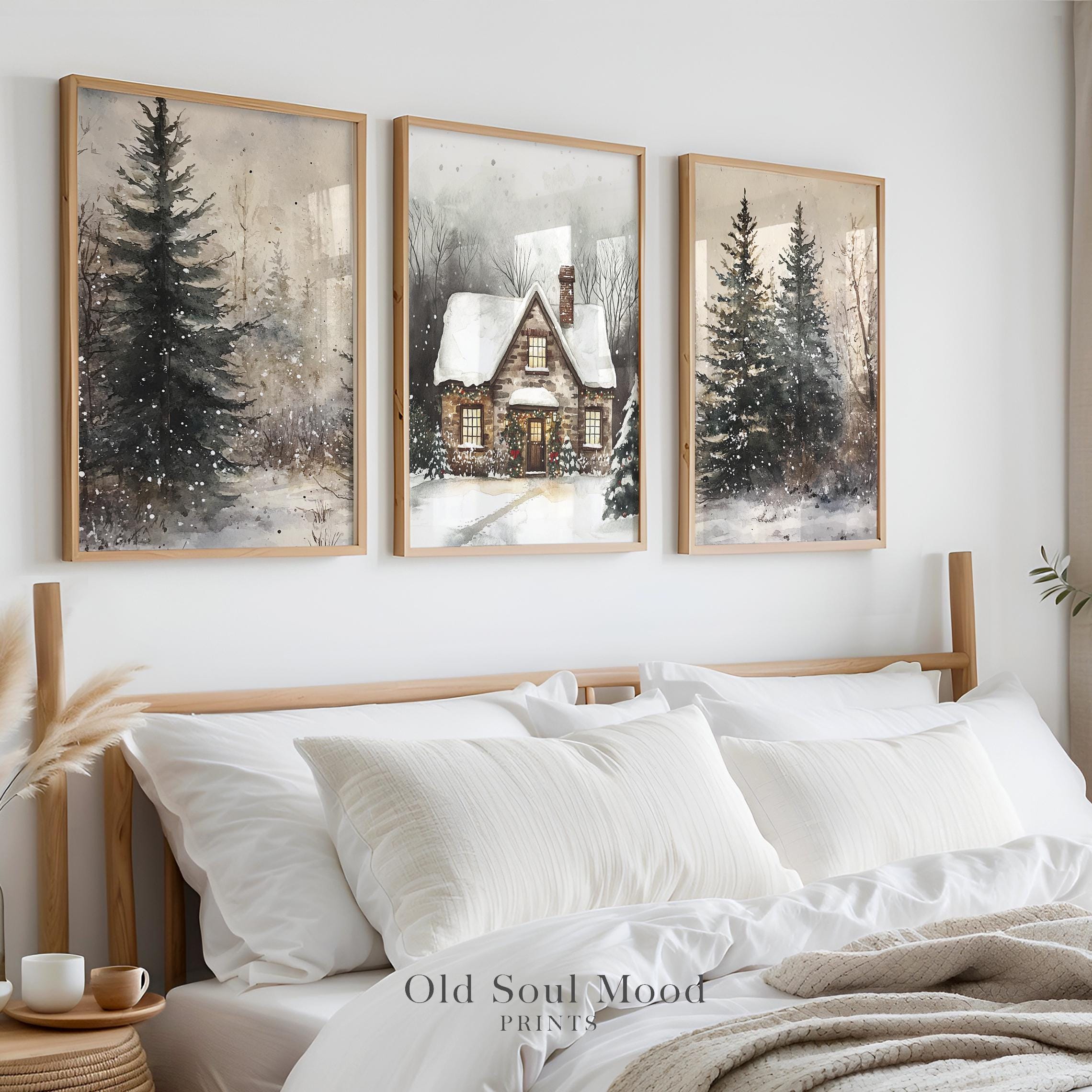 Vintage Christmas Prints Set of 3, 3 Piece Vintage Christmas Wall Art ...