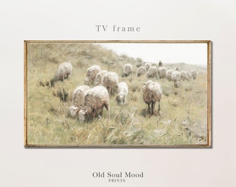Sheep Meadow Vintage Painting, Samsung Frame TV Art (Digital Download)