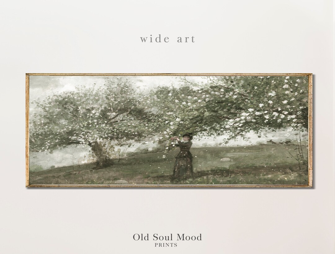 Long Landscape Painting, Orchard Paint, Vintage Panoramic Painting