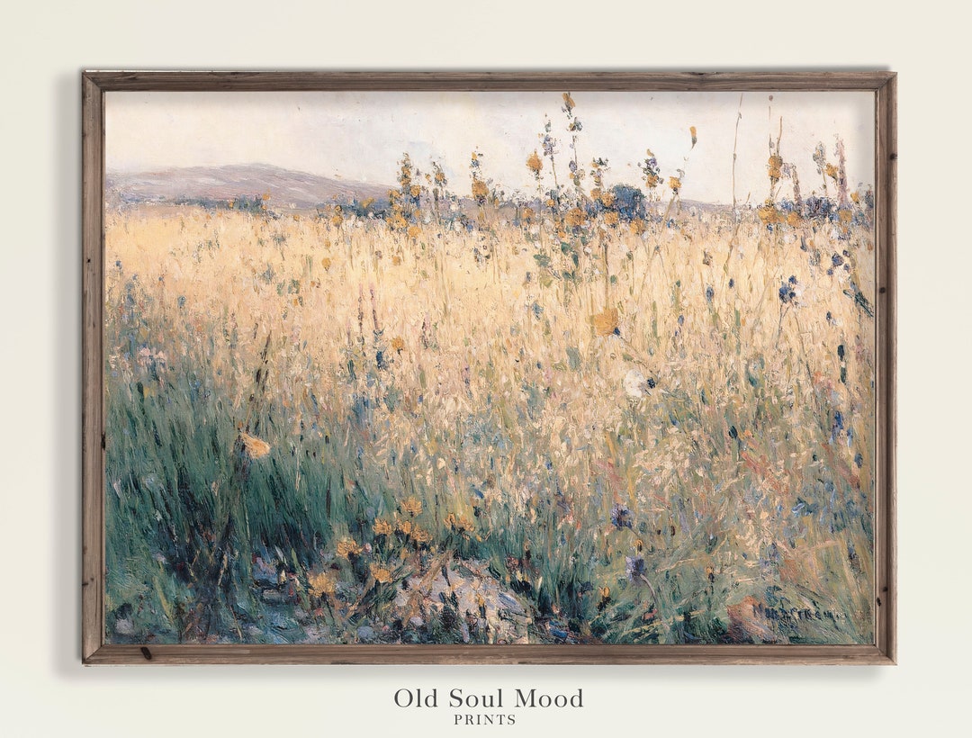 Wildflower Field Painting, Vintage Flower Print, Field Landscape Oil ...