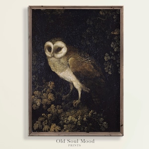 Vintage Owl Painting, Antique Dark Art, Night Owl Print, Moody Rustic Bird Poster, Dark Wall Art, PRINTABLE VINTAGE ART, Antique Decor