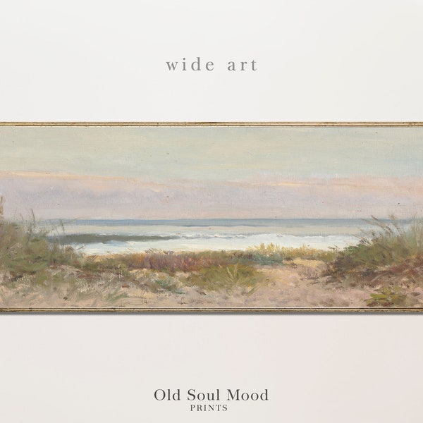 長い風景画、ビーチプリント、ヴィンテージパノラマ絵画、水平の落ち着いた色調のウォールアートプリント、印刷可能なヴィンテージアート、デジタルファイル