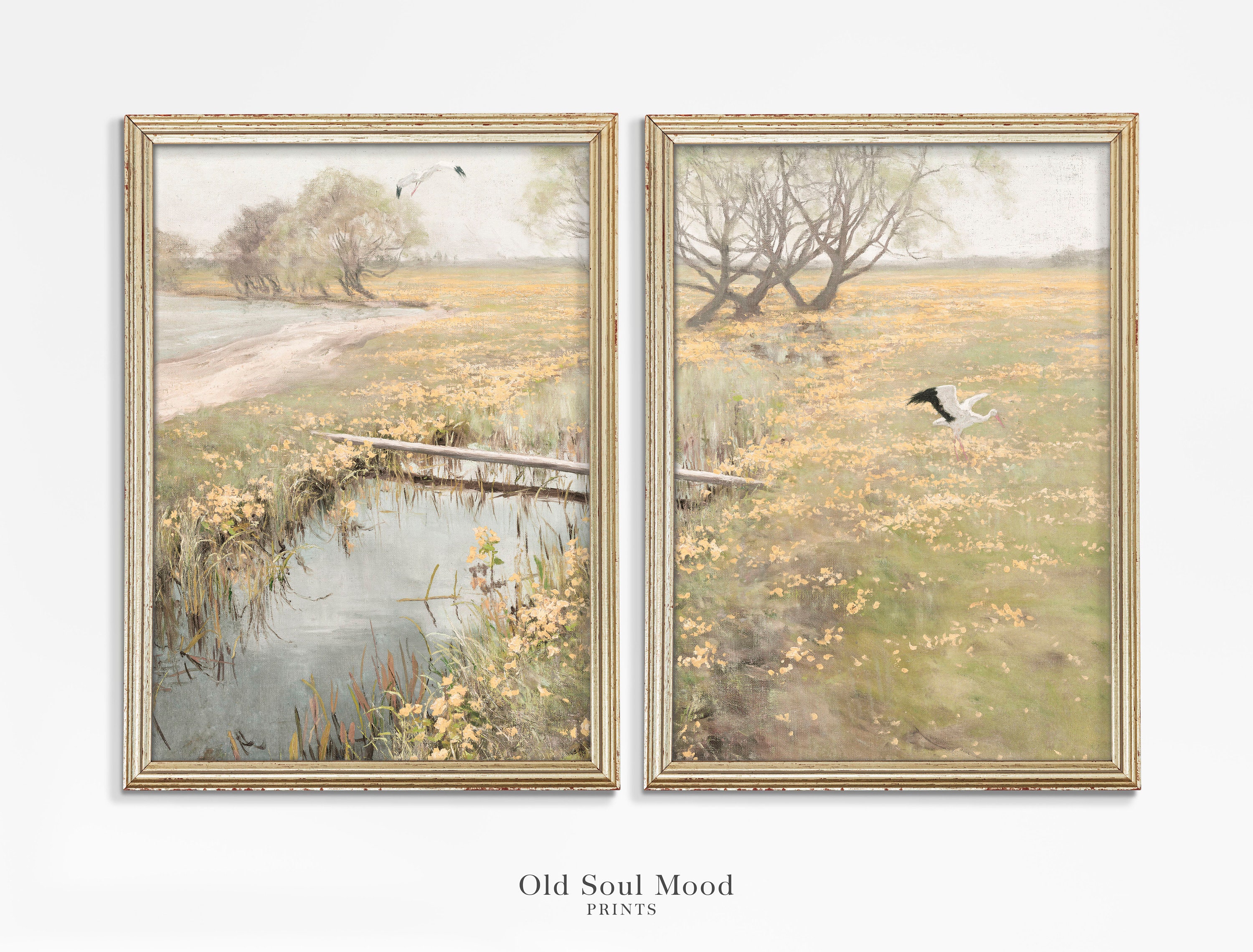 Wall Art Set of 2 Spring Landscape, Wildflower Landscape Painting Set ...
