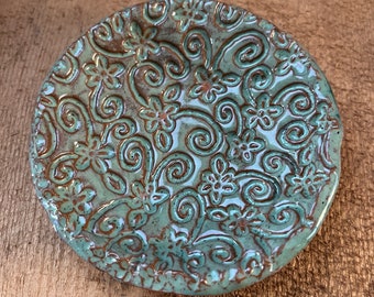 Flowers and Swirls Handmade Ceramic Trinket Dish