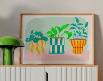 Hand Painted Houseplant Art Print | Colorful Home Decor