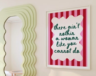 NOTHIN U CAN'T DO | Feminist quote, wall art, home decor, pink and red, contemporary, women, feminism print, slogan, girl power, empowerment