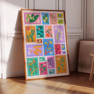 TIMBRES TROPICAUX | Affiche vintage de timbres-poste, timbres-poste, cadeau d'art souvenir, affiche esthétique vintage, timbre-poste d'art A1 A2 A3 A4 A5