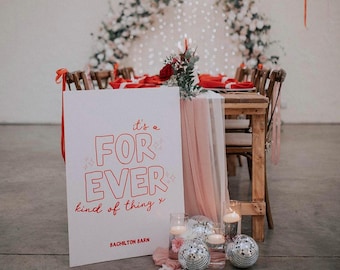 FOREVER WEDDING SIGN | disco ball pink red wedding sign, couples wedding gift, wedding decor, engagement party, Retro groovy customisable