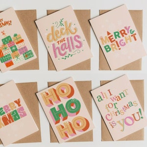 LOT DE CARTES DE NOL | Lot de 6, cartes de Noël, typographie, lot de cartes de vœux de luxe, motifs assortis, lot mixte, jeu de cartes