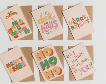 CHRISTMAS CARD BUNDLE | Pack of 6, Christmas Cards, Typography, Pack of Luxury Christmas Cards, Assorted Designs, Mixed Pack, Card Set