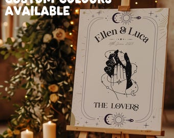 SIGNO DE BODA DEL TAROT / Letrero de bienvenida con carta del tarot, Boda alternativa, Signo lunar celestial espeluznante, Boda de brujas, Boho oscuro, Amante, los amantes