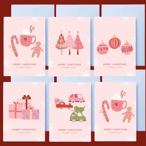 Pink & Red Christmas Card Bundle | Pack of 6, Christmas Cards, Assorted Designs, Mixed Pack, Card Set, Pink and Red, Modern, Merry Christmas
