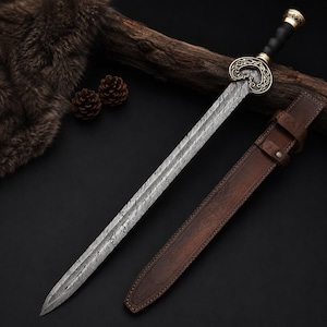 Damascus Sword – Handmade Hand Forged Steel Sword | Medieval Collector Weapon,best for gifts,Herugrim Theodem Sword image 1