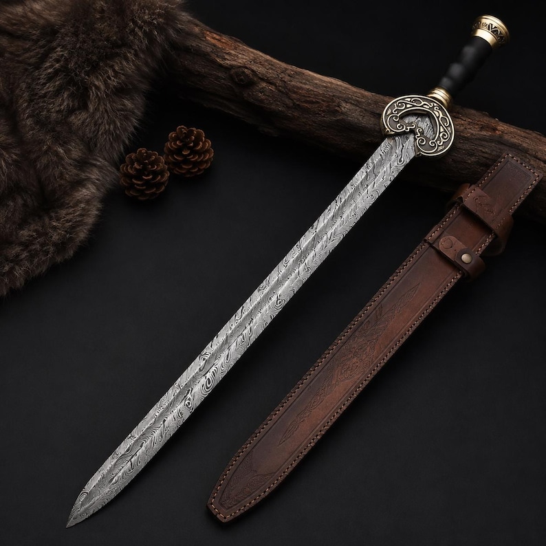 Damascus Sword – Handmade Hand Forged Steel Sword | Medieval Collector Weapon,best for gifts,Herugrim Theodem Sword image 1