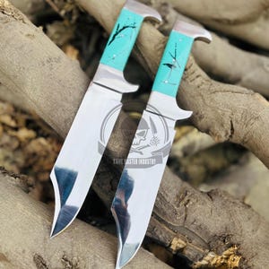 2 PC Handmade D2 Steel Bowie Knife: Resin Handle, Bushcraft Hunting Knife