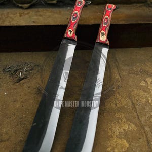 2 pieces of Carbon Steel Bushcraft Bowie knife pakka wood Handle, Best for Camping, Hunting,Outdoor -groomsmen gift,personalized gift,