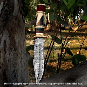 Hand Forged Damascus Bowie Knife: Custom Bushcraft Hunting Knife