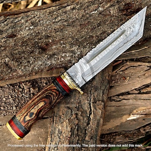 Handforged Damascus Steel Bowie Knife: Pakka Wood Handle, Groomsmen Gift