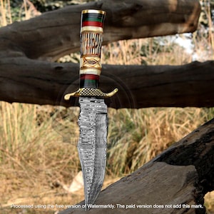 Hand Forged Damascus Bowie Knife: Custom Hunting, Camping, Outdoor Gift