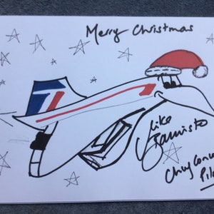 British Airways Concorde Weihnachtskarte Motiv Signiert Mike Bannister Fotokopie