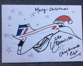 British Airways Concorde Weihnachtskarte Motiv Signiert Mike Bannister Fotokopie
