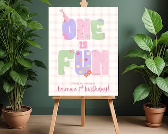 One Is Fun Birthday - Editierbares Willkommensschild zum 1