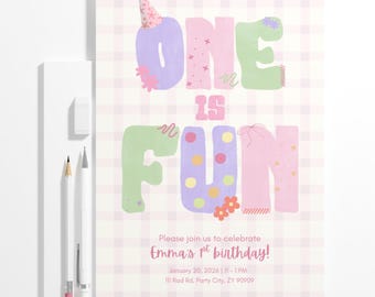 One Is Fun Birthday Party Invitation – Editable 1st Birthday Invite
