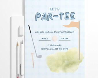 Golf Par-Tee-Geburtstags-Einladung | Bearbeitbare Canva Vorlage