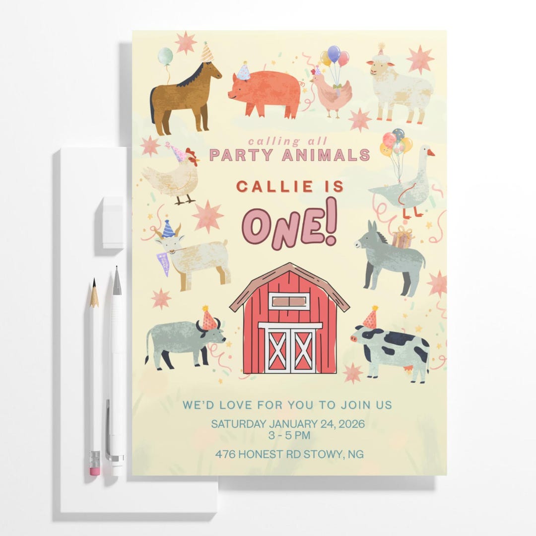 Party Animal FARM Birthday Invitation – Editable Canva Template - Etsy