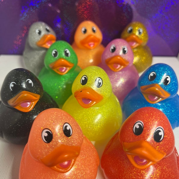 Assorted Glitter Rubber Ducks - Jeep - Cruise - Rainbow